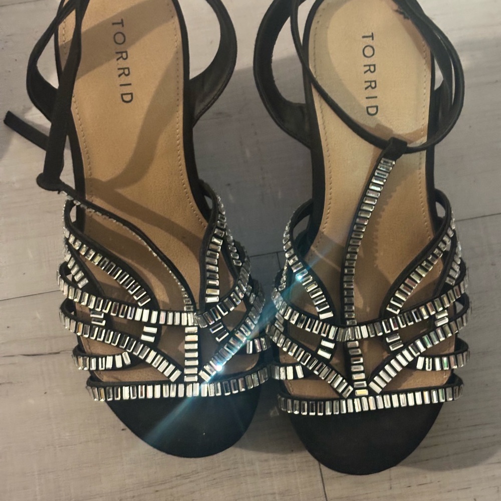 Torrid Black and Silver Sandals with Geometric Embellishments